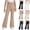 Khaki, variant on Fancifize Teens Girls Flare Leg Chino Pants, School Uniform Bell Bottom Dress Pants, Casual Loose Trousers with Pockets