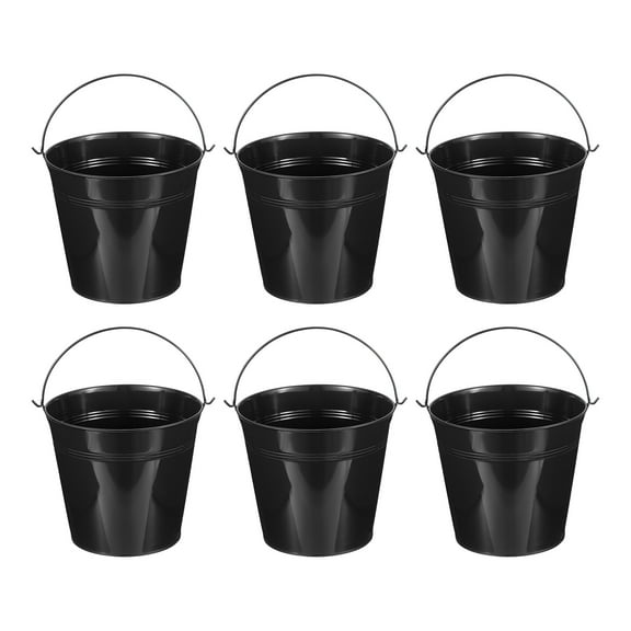 Uxcell 7"x6.4" Small Metal Buckets with Handle Mini Galvanized Bucket Colorful Easter Buckets Black 6 Pcs