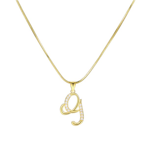 Collar de cadena de serpiente de oro con incrustaciones de circonita de cobre puro creativo con letras, cadena de clavícula de alta gama