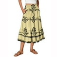 thumbnail image 2 of WTOBBY Beach Vacation Floral Maxi Skirt Women's Drawstring High Waisted Long Skirt Lightweight Summer Tiered Flowy Pleated Skirt with Elastic Waist for Boho Style,Yellow S, 2 of 5