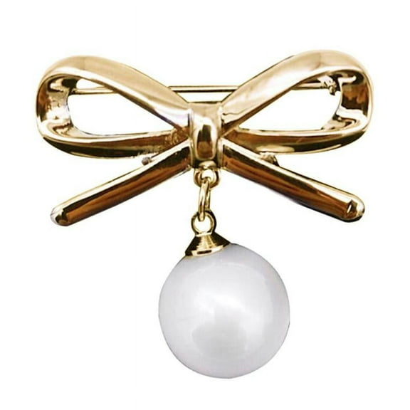 Fashion Cute Butterfly Bow Brooch Pin with Pearls for Women Jewelry - Gold