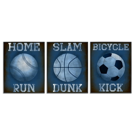 Stupell Industries Sports Words Inspiring Athlete 3 Piece Black Framed Giclee Art Set, design by Marcus Prime, 14 x 11