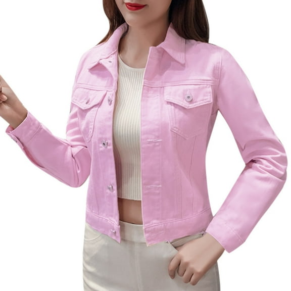 Ikevan Women Lapel Solid Denim Buttons Blazer Jeans Jacket Cardigan