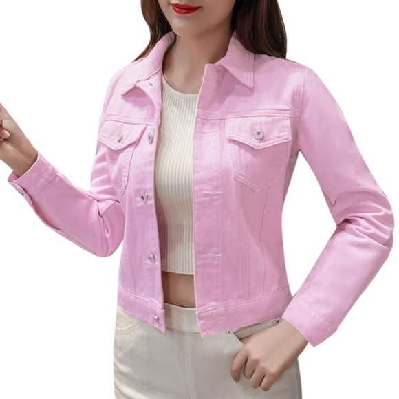 Women Fashion Lapel Solid Casual Denim Buttons Blazer Jeans Jacket Cardigan