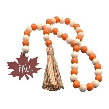 

2023 New Thanksgiving Maple Leaf Tag Hemp Rope Tassels Color Wood Beads String Home Pendant