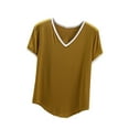 thumbnail image 2 of T-shirt Femme Col en V Couleur Unie Manches Courtes Ample, 2 of 5