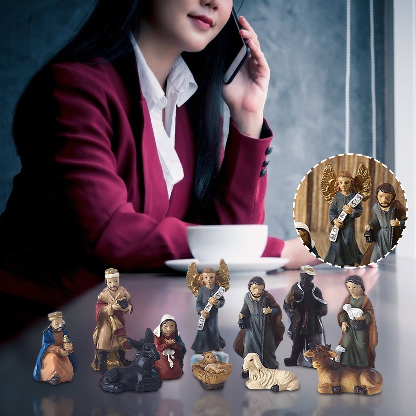 Dengmore Nativity Scene Nativity Sets For Christmas Indoor Black Metal Nativity Set With Wood Base People Nativity Set Tree Nativity For Christmas Table Decoration