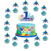 Baby Shark 1st Birthday Cupcake Topper, Tablecover & Baby Shark Foil Balloons