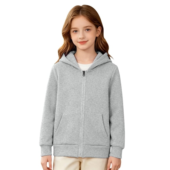 Abcomgle Girls Zip Up Sweatshirt 10-12 Loose Fit Full-Zip Jacket for Kids Cute Solid Girls Sweaters Casual Fall Hooded Hoodies for Girls with Pockets
