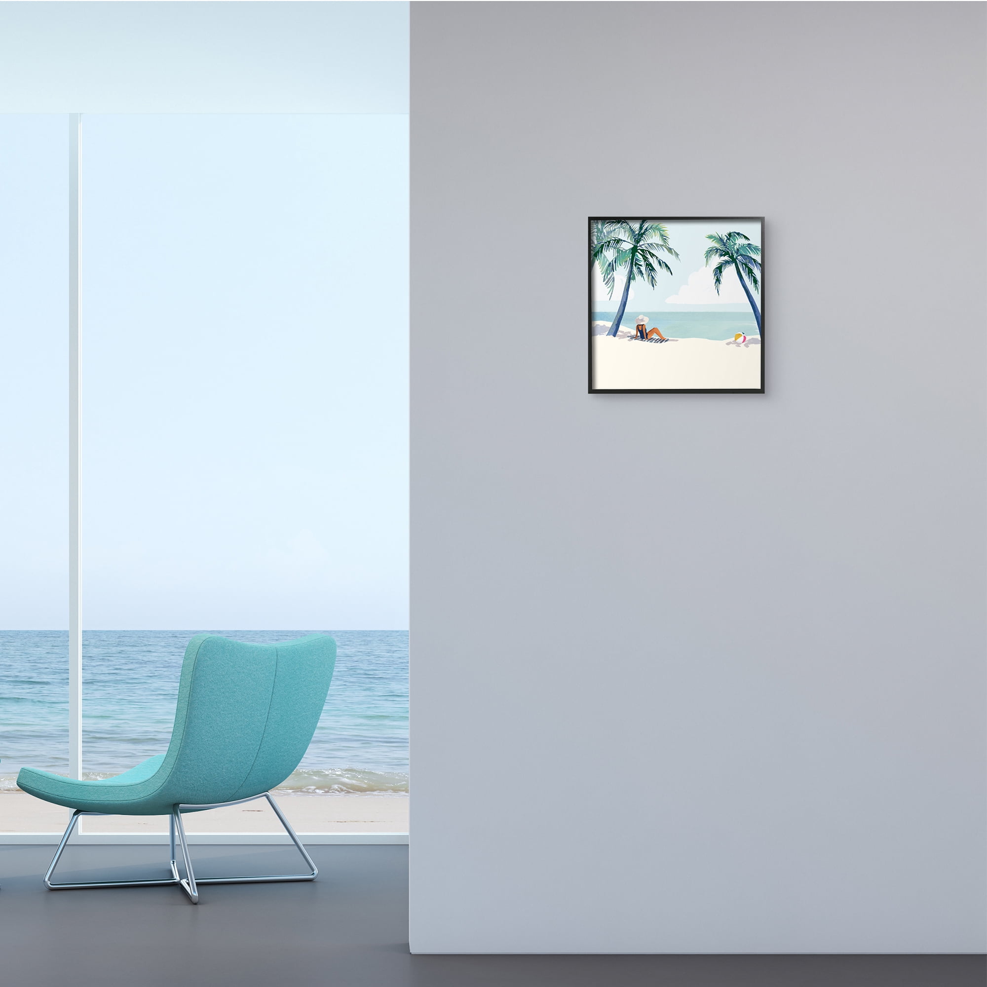 Woman Lounging under Palm Tree Coastal Landscape 12 in x 12 in Framed Painting Art Print, by Stupell Home Décor