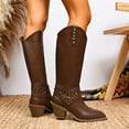thumbnail image 6 of Brown Women'S Western Boots Knee High Cowboy Chunky Mid Heel Pointed Toe Retro Comfortable Slip-On Winter Fall Daily Riding Boots, 6 of 9