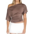 thumbnail image 2 of Womens Summer Off the Shoulder Tops Going Out T Shirts Crop Tank Top Fashion Clothes Spring Outfits 2025 Khaki L, 2 of 8