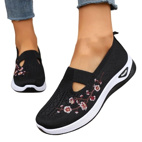 Orthopedic Walking Shoes for Women 2026 Breathable Soft Non Slip Sneaker Lightweight Arch Support Wide Athletic Slip on Shoes Black Size 6