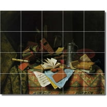 Ceramic Tile Mural-William Harnett Still Life Kitchen Tile Mural 30. 21.25" w x 17" h using (20) 4.25 x 4.25 ceramic tiles