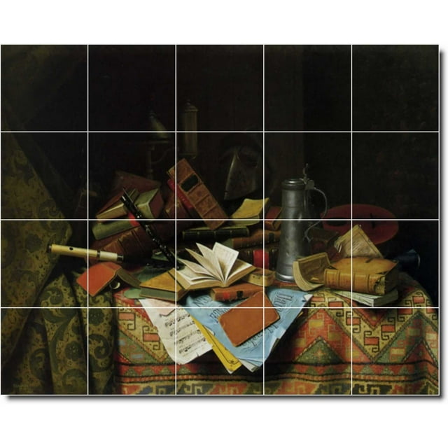 Ceramic Tile Mural-William Harnett Still Life Kitchen Tile Mural 30. 21.25" w x 17" h using (20) 4.25 x 4.25 ceramic tiles