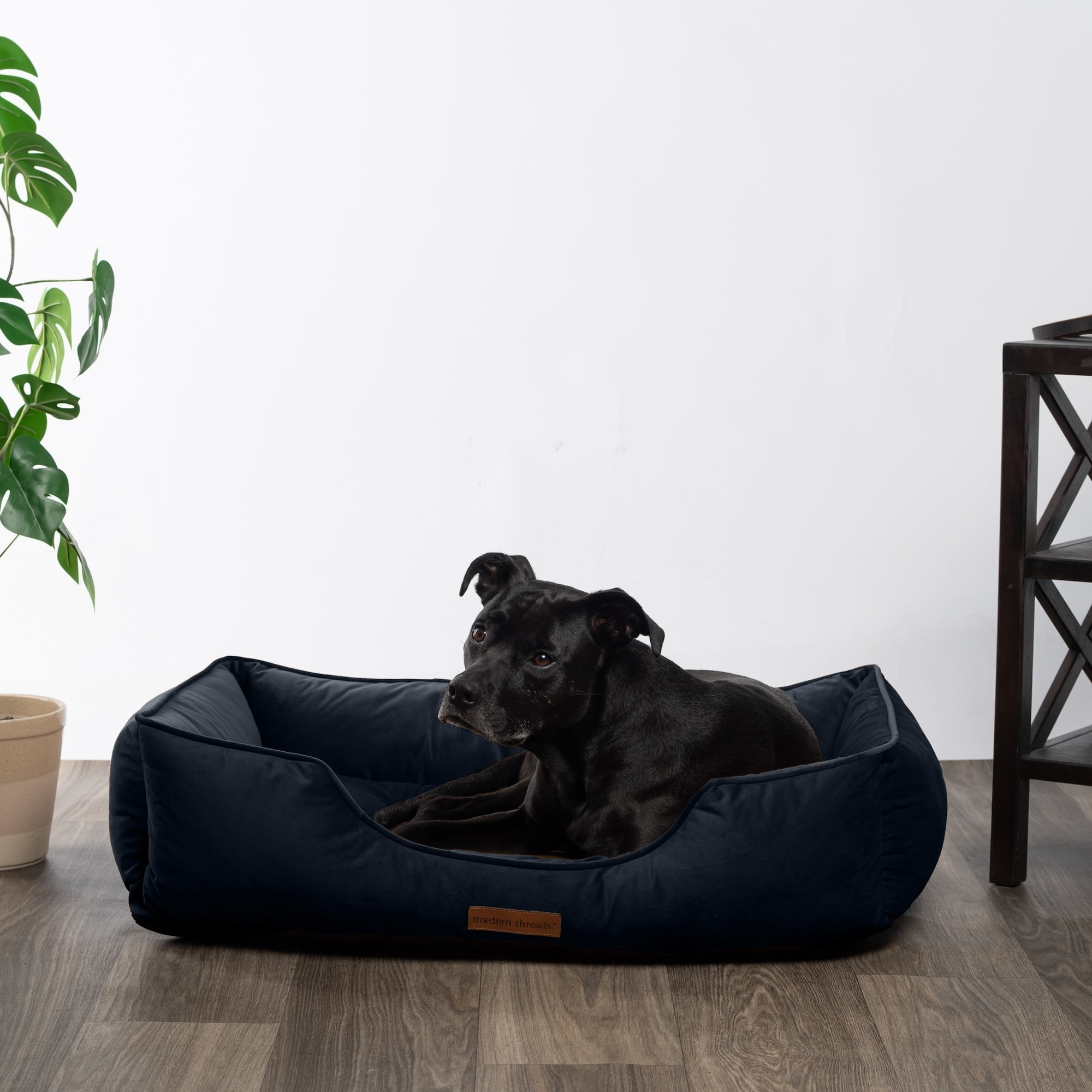 Modern Threads Large Luxury Velvet Tufted-Style Dog Bed, Denim