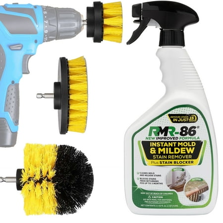 Mold And Mildew Remover Kit: RMR-86 Spray Black Mold Stain Cleaner Removal Killer Solution, And Drill Brush Attachment Head Power Scrubber Brushes Set For Cleaning Bathroom Boats