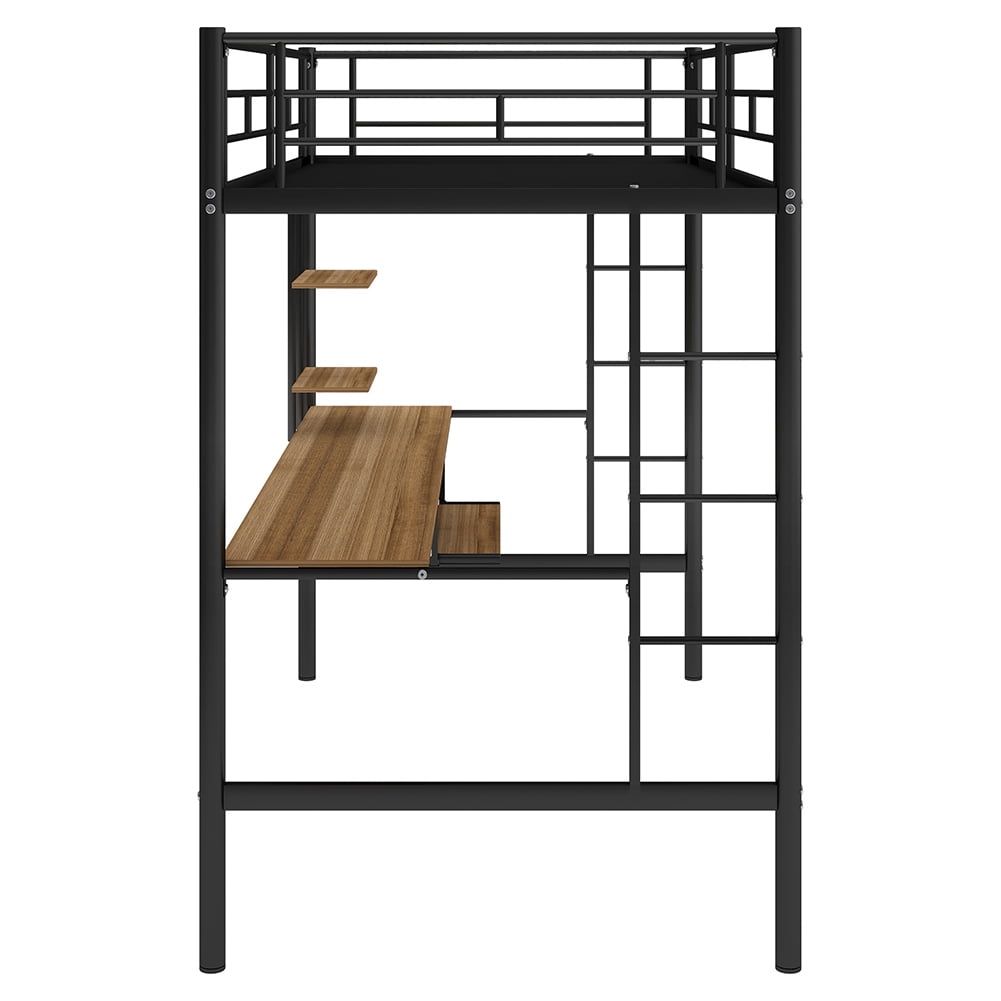 Kadyn Loft Bed with Desk and Shelf , Metal Bed Space Saving Design,Twin Kadyn Loft Bed with Desk and Shelf , Metal Bed Space Saving Design,Twin