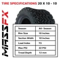 thumbnail image 3 of MASSFX SL 20x10-10 F/R Golf Cart, VIPER 4 Blk Wheels 10x7 4/101.6 & 16 Blk Lugs, 3 of 9