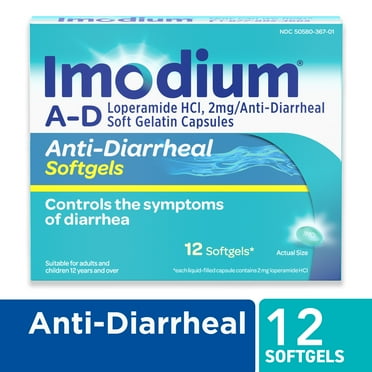 Imodium A-D Diarrhea Relief Softgels, Loperamide Hydrochloride, 12 Ct