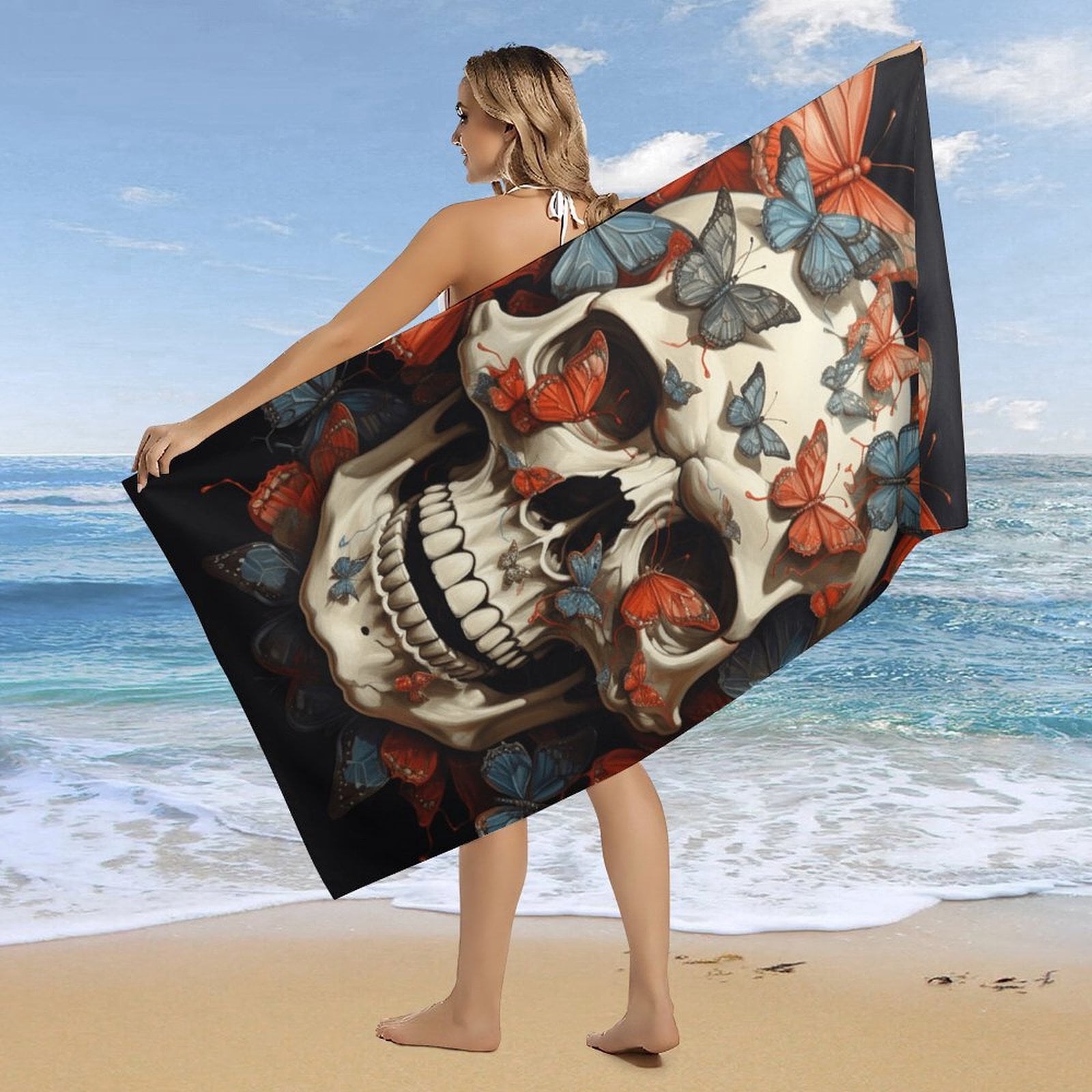 Gothic Skull Lover Oversized Beach Towel XL Pool Camping Swim Towels 32''x63'' Soft Blanket Accessories Must Vacation Necessities Adult