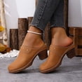 thumbnail image 4 of Rokment Women's Studded High Heels Mules Dressy Sandals Classic Fashion Casual Leather Closed Toe Chunky Stackable High Heels Clogs Spring Summer Heeled Dress Slip on Slippers Brown Size 9, 4 of 6