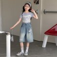 thumbnail image 5 of Shorts for Girls Girls Denim Shorts Summer Casual Mid Length Lightweight Breathable Soft Blue 5-6 Years, 5 of 7