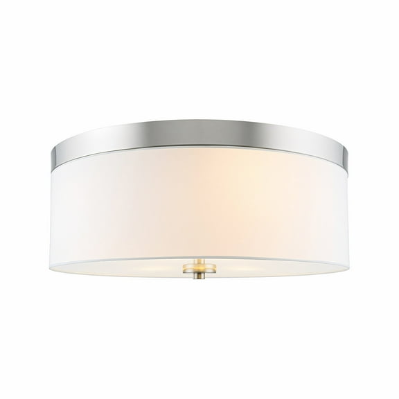 Kira Home Walker 15" Drum Flush Mount Ceiling Light, White Fabric Shade, Frosted Glass Diffuser, Close to Ceiling