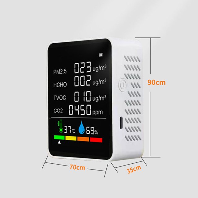 Detector De Co2 6 en 1 Temperatura Humedad Dióxido de carbono TVOC HCHO PM2.5 Detector CO2 Tester Sywqhk Para estrenar