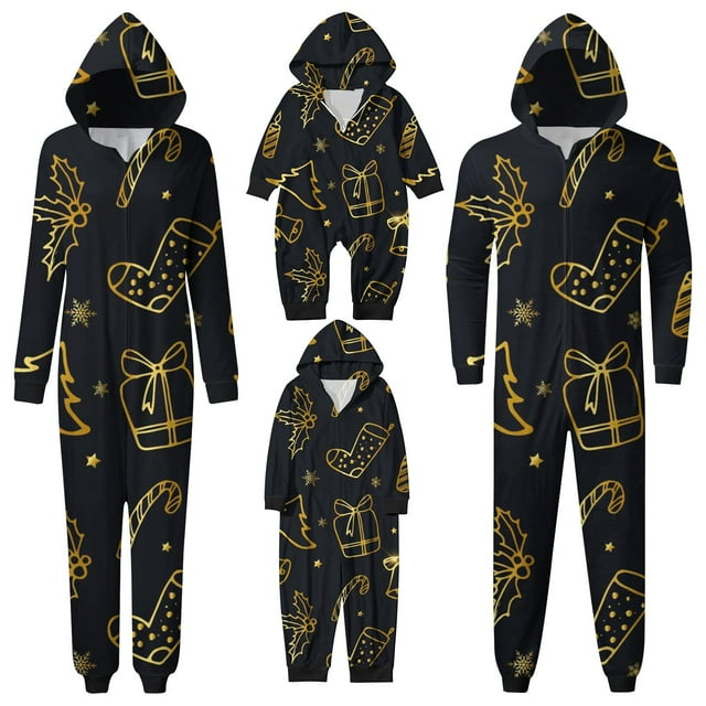 Fgnfyis Ensemble de Pyjamas de Noël pour Famille Parent-Enfant Mode Imprimé Ample et Confortable Combinaison à Capuche avec Fermeture Éclair Pyjama (Style Papa) Pantalon de Pyjama Homme Or m
