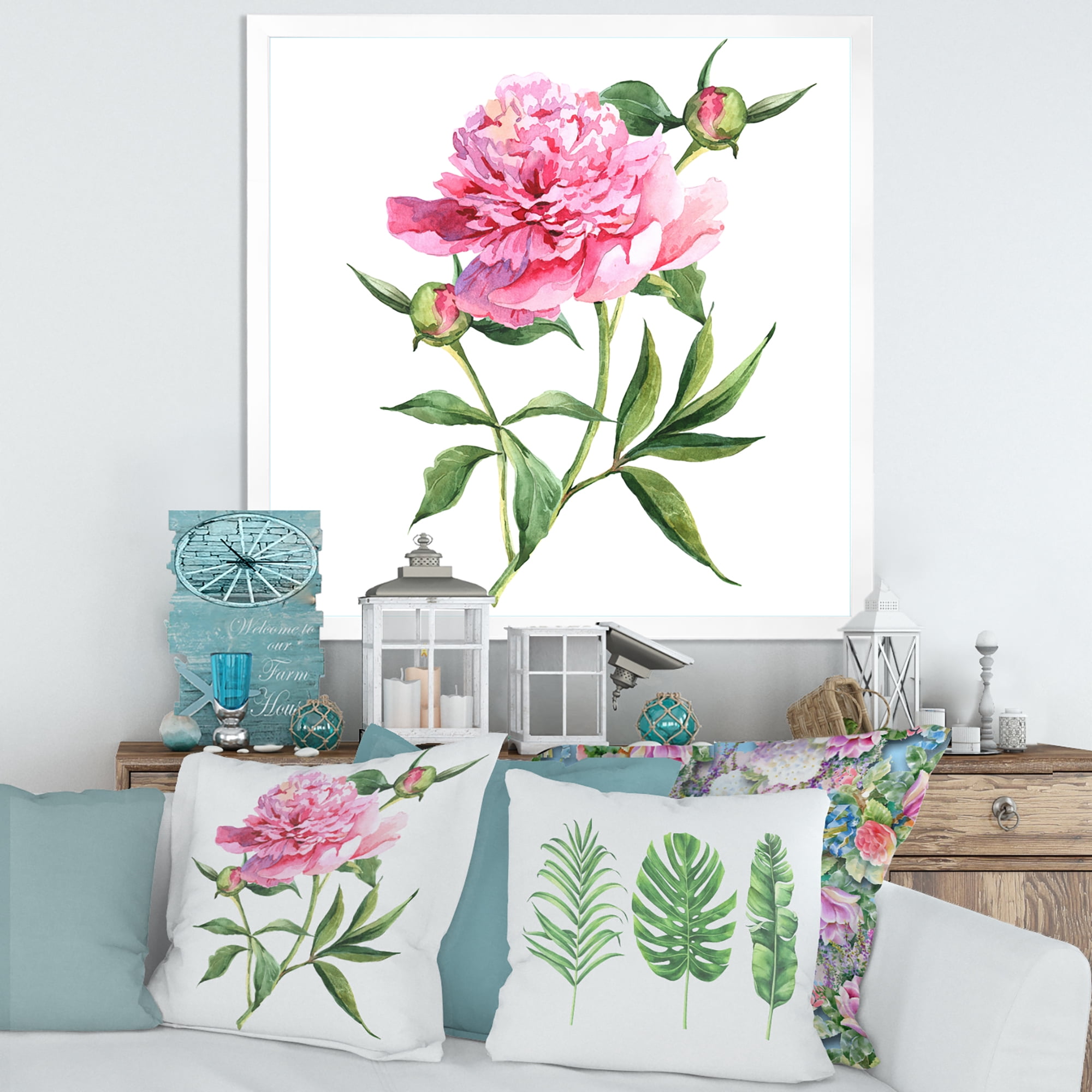 Designart 'Ancient Pink Peonies' Traditional Framed Art Print