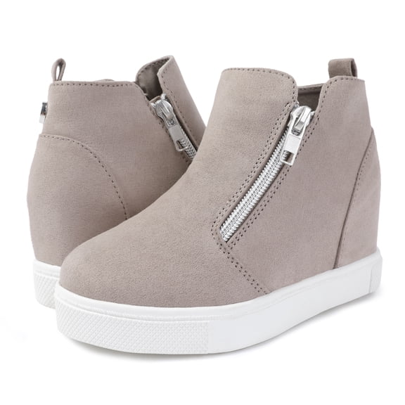 FUPPIA Girls Wedge Sneakers Fashion High Top Sneakers with Double Side Zippers Taupe 13 Little Kid