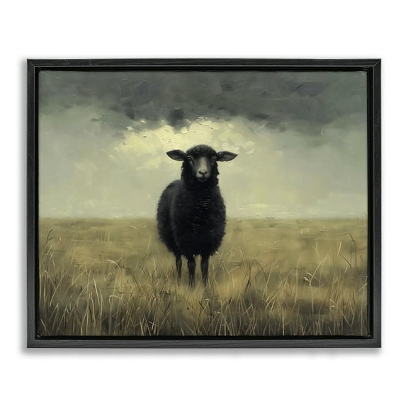 Stupell Industries Black Sheep in Field Black Framed Floater Canvas Wall Art, design by Arlington Prints, 17 x 21
