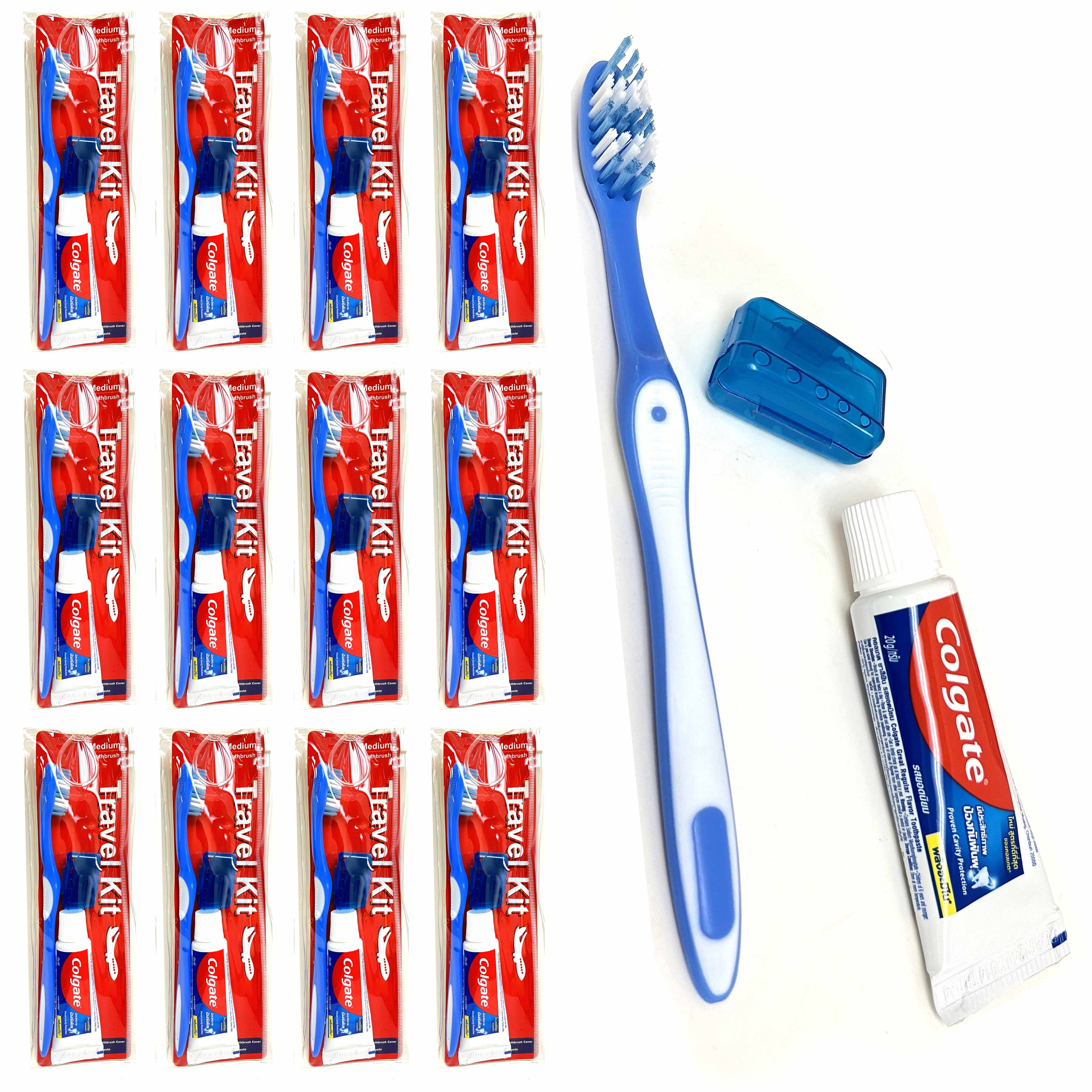 12 Pack Travel Toothbrush Kit Colgate Toothpaste .71 oz Portable