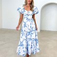 thumbnail image 3 of Busydd Womens Dresses Slip Shoulder Floral Print Maxi Dress Strapless Prom Dresses Front Twist Tunic Sun Dress Ruffle Hem Tiered Flowy Cocktail Dress Summer Casual Boho Formal Long Dress, 3 of 3