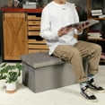 thumbnail image 3 of PINPLUS Folding Storage Ottoman Footstool,Long Shoes Bench,Velvet Footrest Stool Seat,Toy Storage Box with Lid for Living Room,Grey,30", 3 of 8