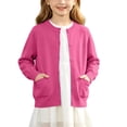 thumbnail image 2 of Puntoco Girls Preppy Knit Cardigan Button-Up Sweater Coat with Pockets Hot Pink 170(14-15 Years), 2 of 9