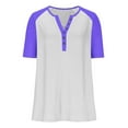 thumbnail image 4 of Womens Plus Size Henley Shirt, Short Raglan Sleeve Shirts for Women Summer Fashion Color Patchwork Crewneck Button Up T-Shirts, 4 of 6