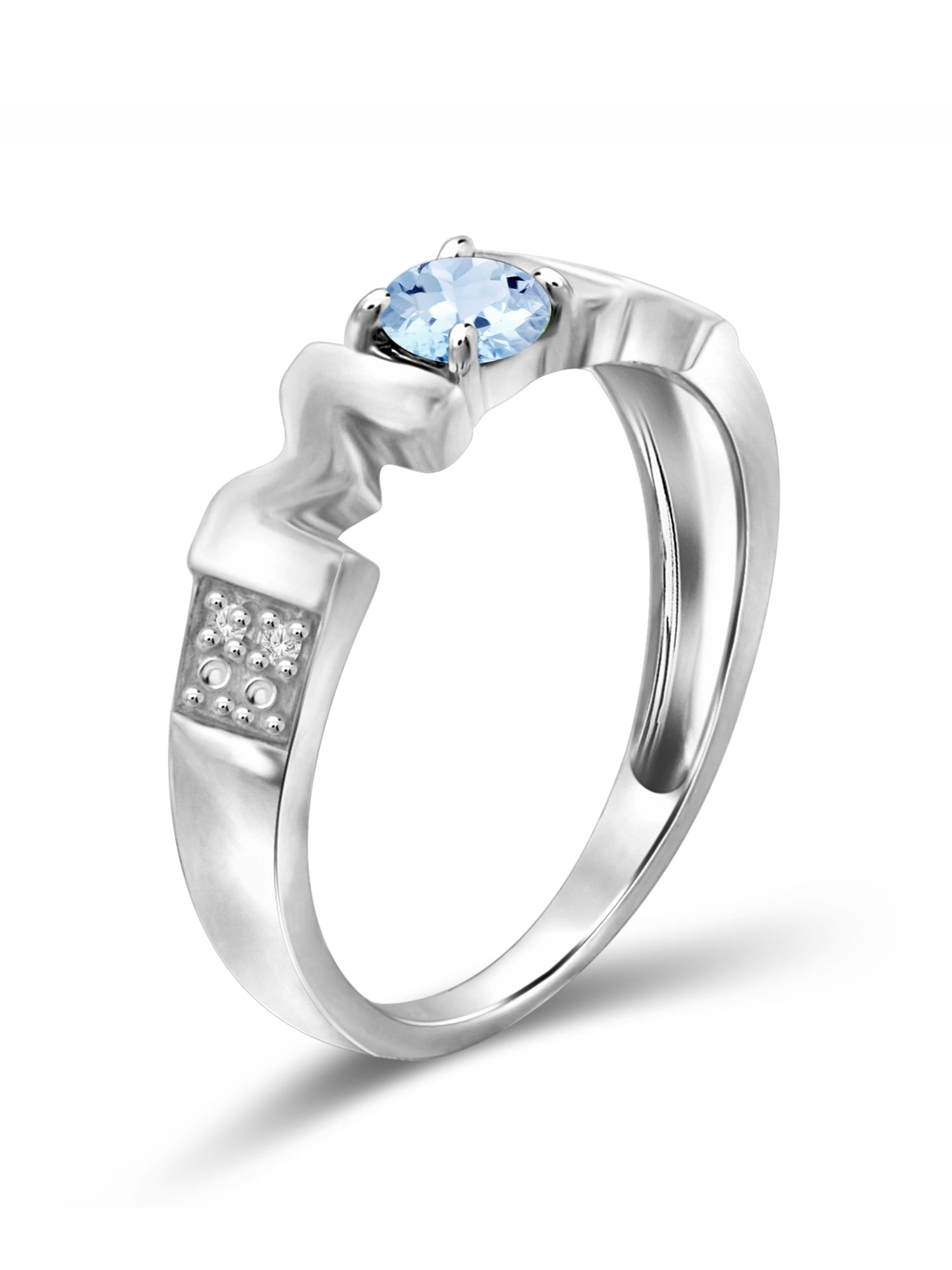 JewelersClub Mothers Ring Birthstone Rings for Women – Thoughtful Mom Ring Design with White Diamonds & Sky Blue Topaz – Sterling Silver Rings for Women