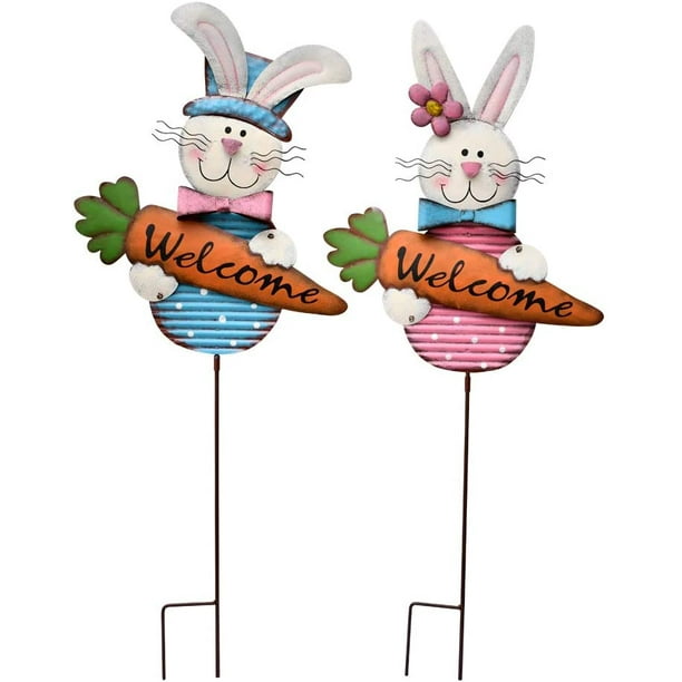 Rabbit Garden Stake Decorative Easter Yard Stake Rabbit Decor Metal Yard Art Decor Outdoor Garden Decoration For Patio Porch Lawn Pathway Backyard 32 25 W X 13 D X 1 H Walmart Com