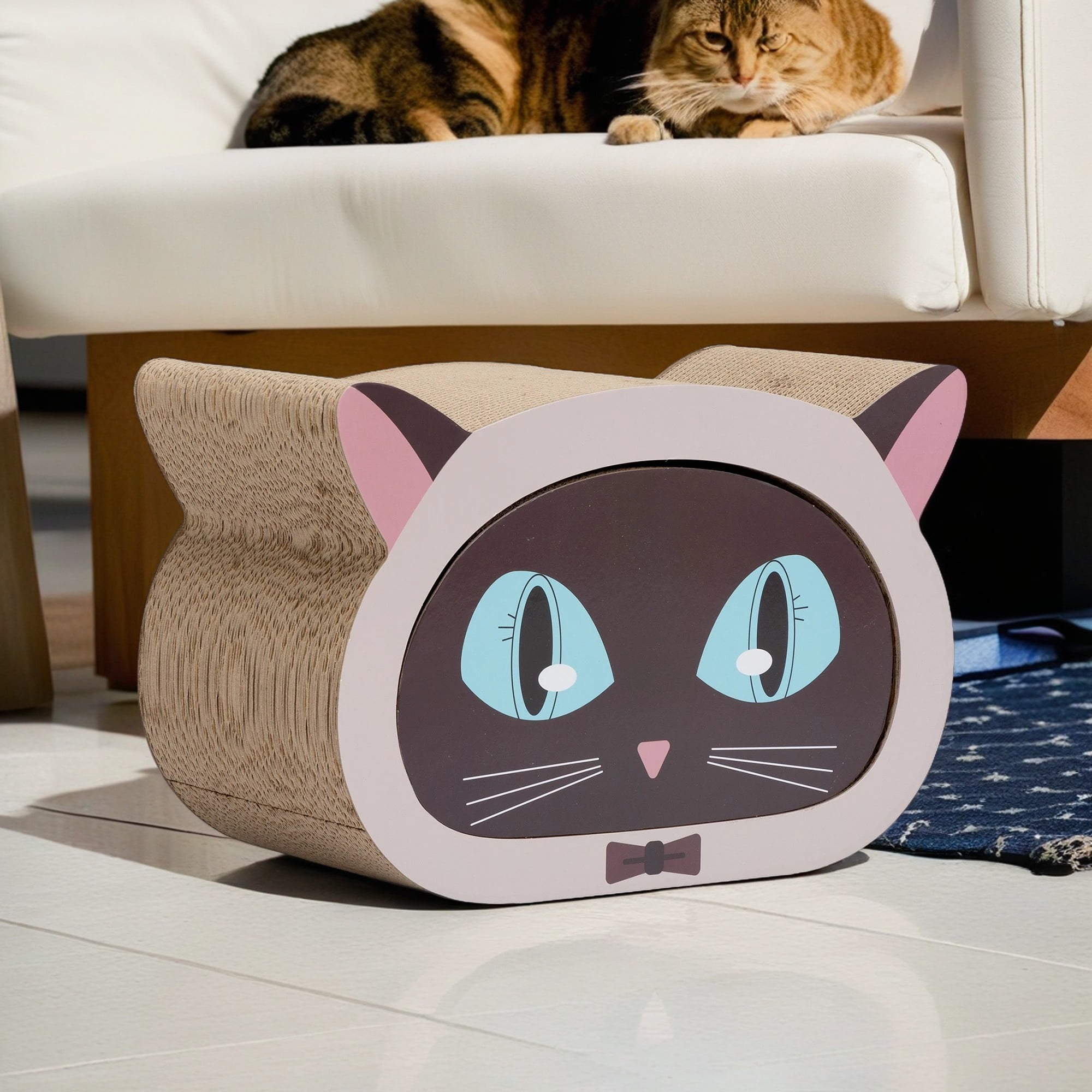 resenkos 18" Cat Scratching Pads Cardboard for Jumbo Adult Cats, Cat Scratcher Lounge with Catnip, Cat House Bed Couch, Brown