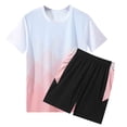 thumbnail image 3 of HVOBTTY Mens Casual Pajama Set, Summer Pajama Set for Men, Men's Soft Fashion Print Crew Neck Short Sleeve T shirt and Shorts Stretchy Comfy Training Sport 2 Piece Pajamas Set Pink, M, 3 of 4