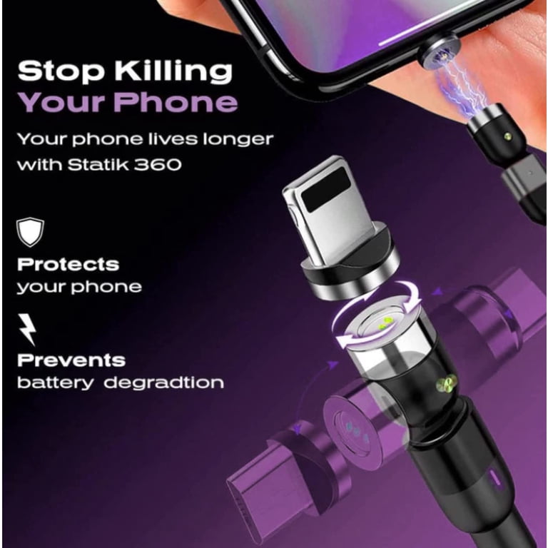 STATIK Dual Port Car Charger & 360 Pro Magnetic Charging Cable Bundle - Fast Charge For USB-C & USB-A