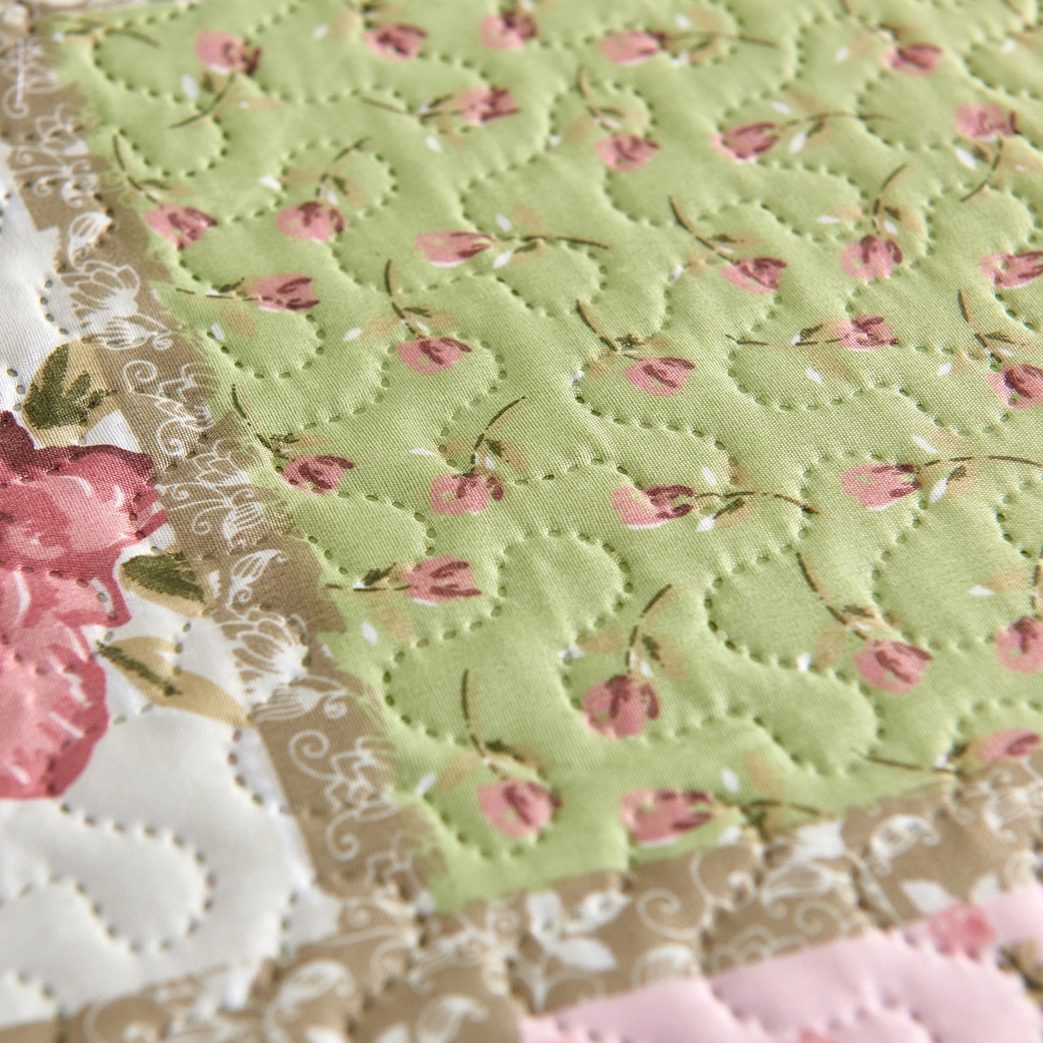 JML Microfiber Quilt Set, King, Pink Floral, Soft, Breathable, ( 3 Count)