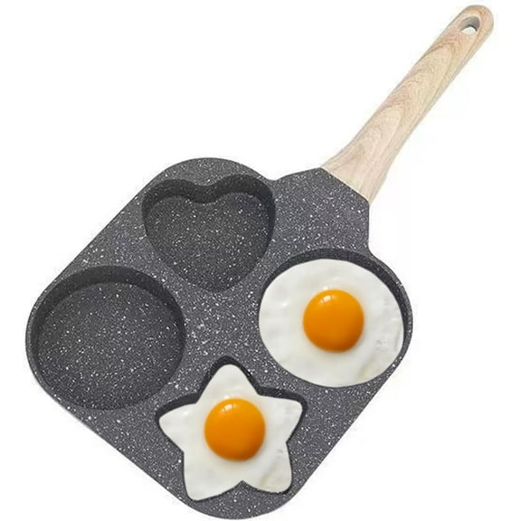 4-Cup Egg Frying Pan, Breakfast Frying Pan for Cooking Eggs, Burger or Bacon, Heart Shaped Egg Frying Pan with Anti-scald Handle, Suitable for Gas Stove & Induction Compatible (Black)