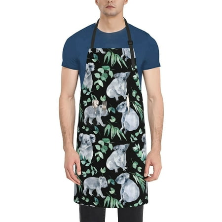 

Xecao Cartoon Koala Bear Print Kitchen Cooking Aprons Waterproof Adjustable Bib Aprons with 2 Pockets for Women Men Chef