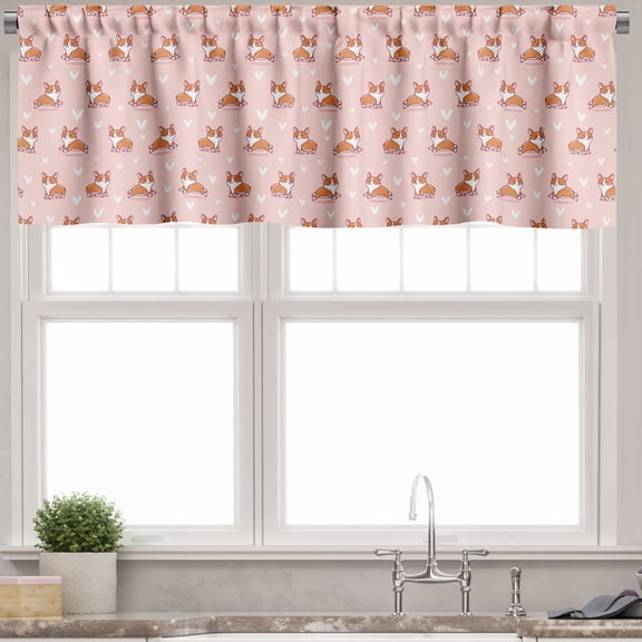 Ambesonne Dog Lover Valance Pack of 2, Little Corgis, 54"X12", Coral Orange White