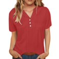 thumbnail image 3 of T Shirts For Women Womens Tops Cotton Linen Shirts For Summer Button Down Tops Short Sleeve Casual Blouses Oversized Tshirts, 3 of 7
