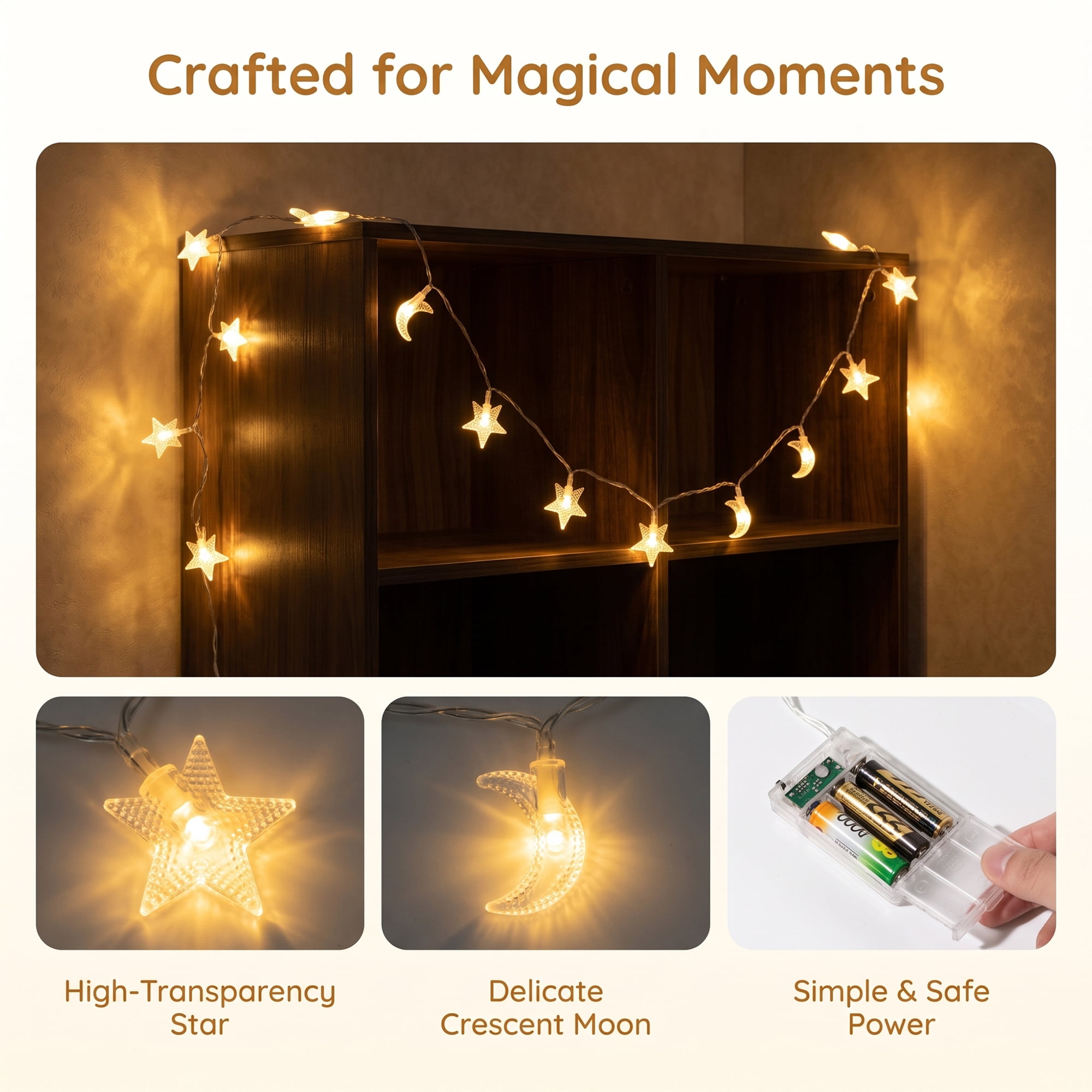 Unique Bargains Star and Moon Fairy Light with Flexible Wire 9.8 ft Battery Operated