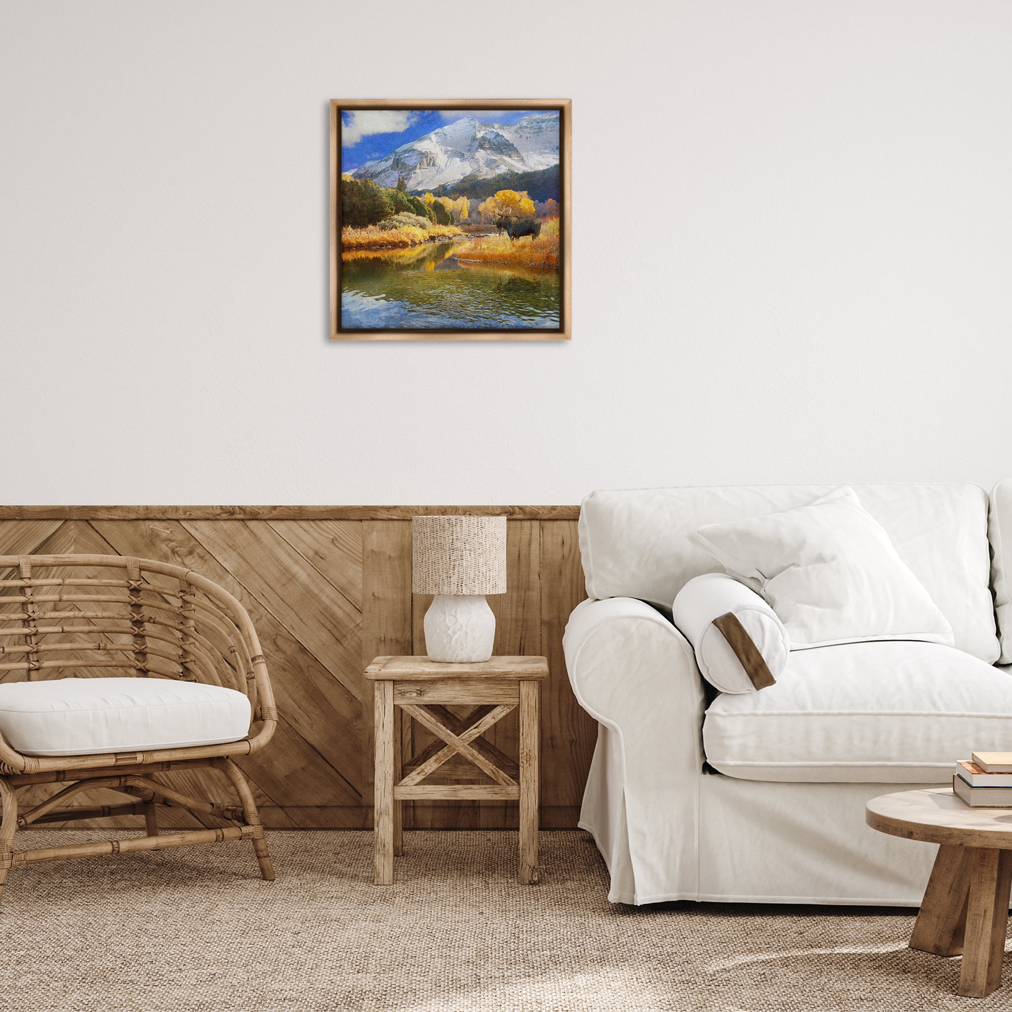 Stupell Industries Moose on Dolores River Landscape & Nature Photography Brown Floater Framed Canvas Art Print Wall Art, 25 x 25